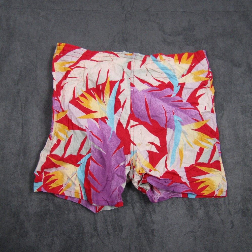 Marathon Swim Trunks Kids L 16-18 Red Tropical Bird of Paradise Print Vintage